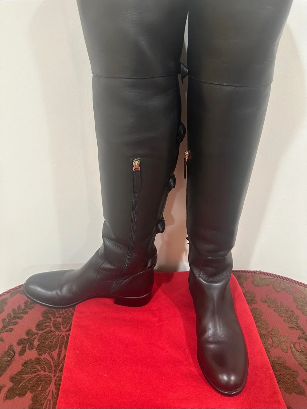 Valentino Black Leather Over-the-Knee Boots with Rear Bow Details